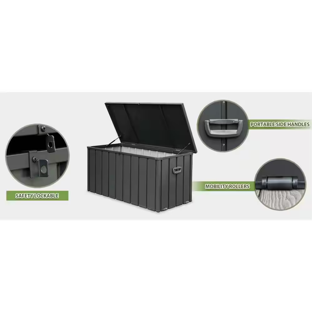 150 Gal. Dark Gray Steel Deck Box, Outdoor Waterproof Large Patio Storage Bin fo