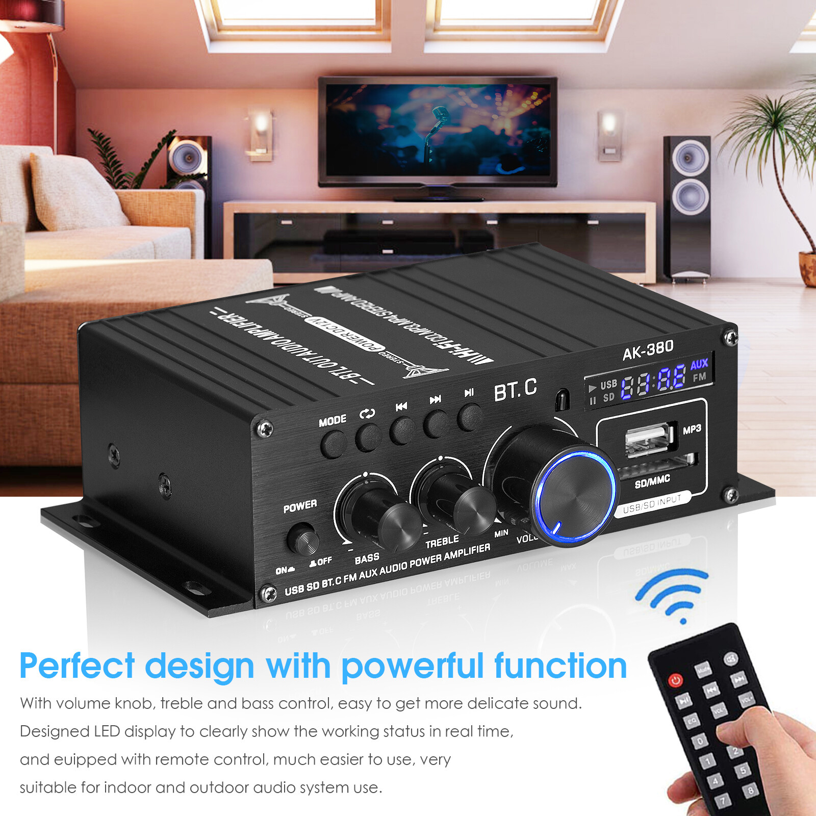Stereo Digital Bluetooth Amplifier Music Player Home Amp with U-disk/SD/FM Radio