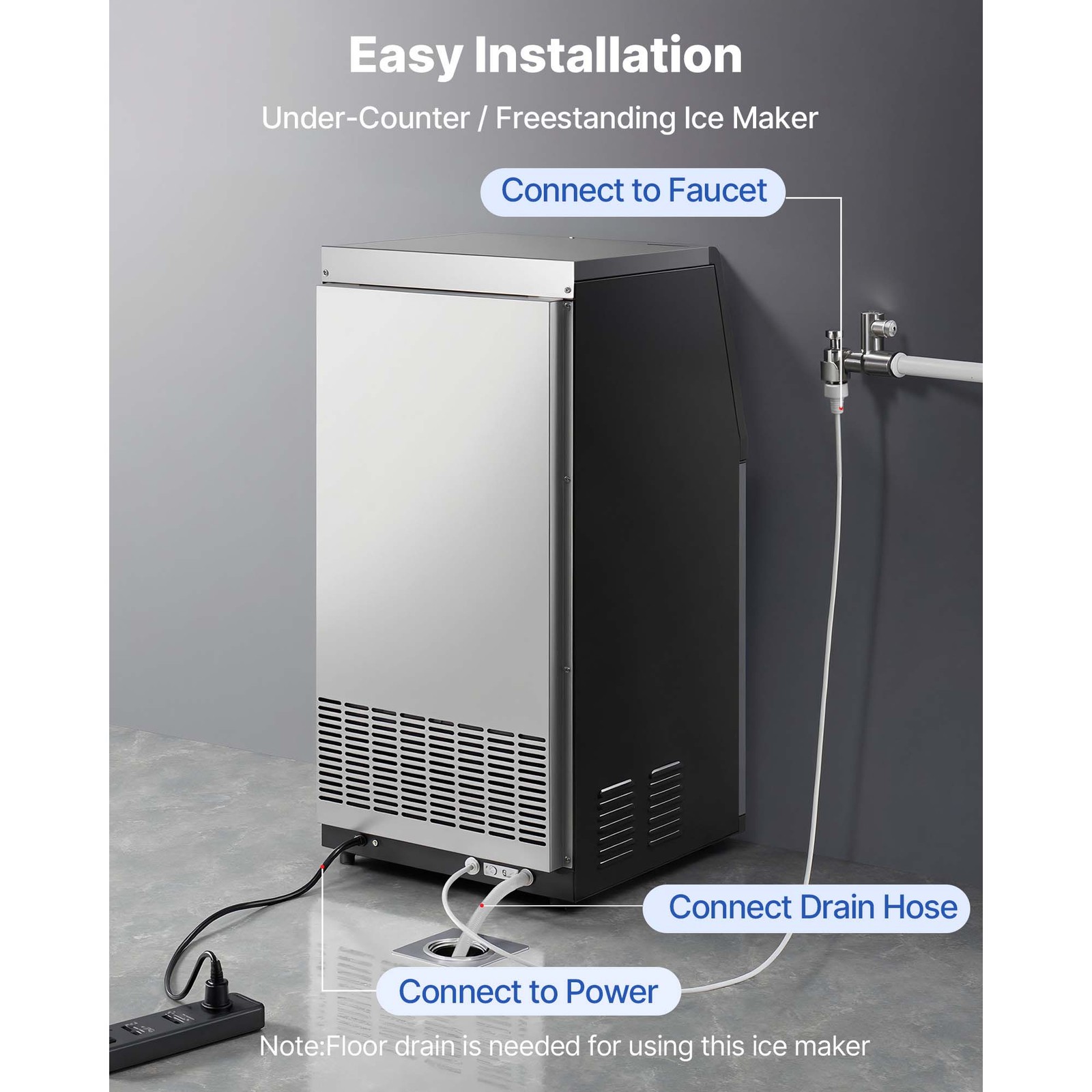 Uimoso Commercial Ice Maker 100lbs/24h with 30lbs Storage for Bar and Restaurant