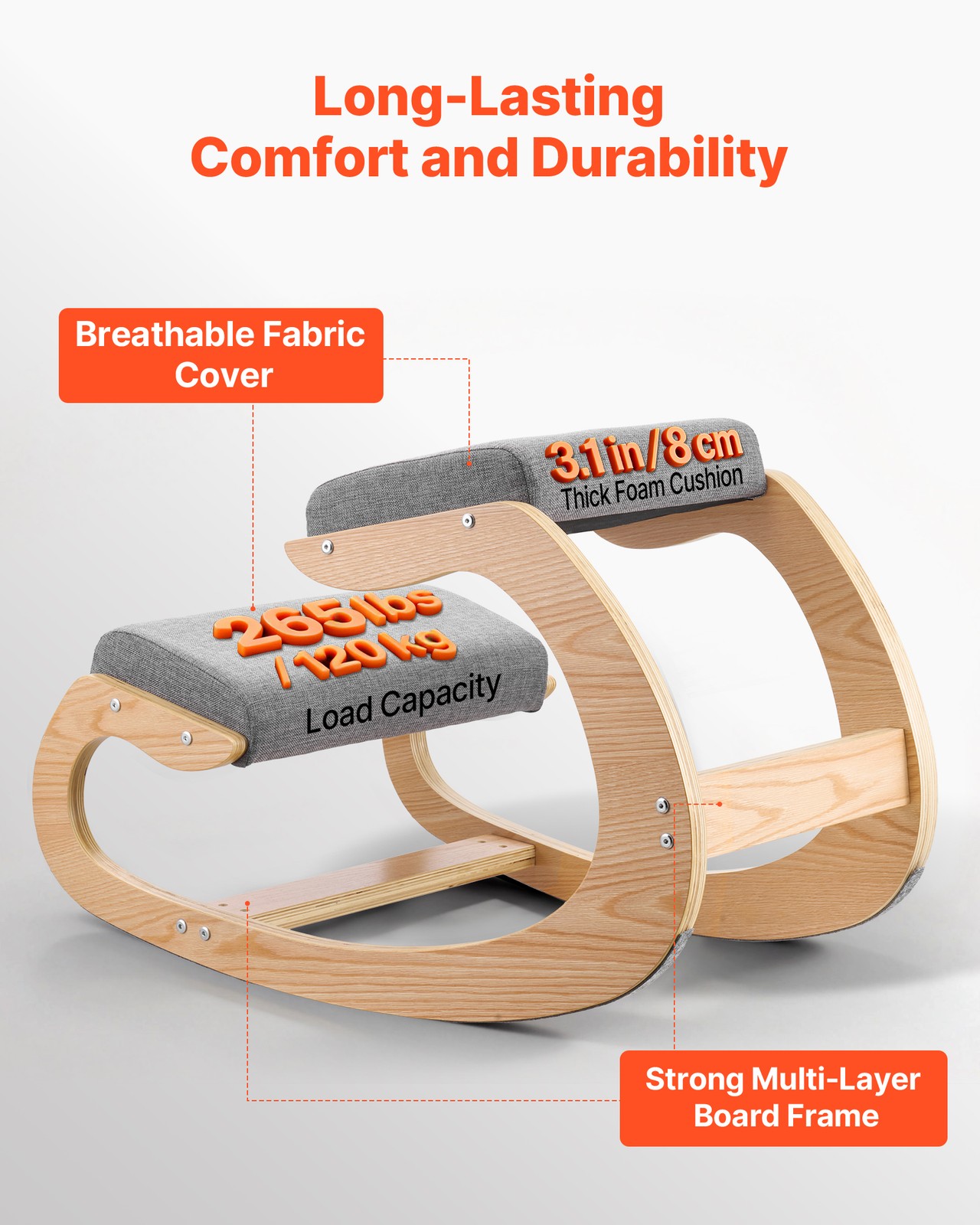 VEVOR Ergonomic Kneeling Chair with Thick Cushions Adjustable Height Gray