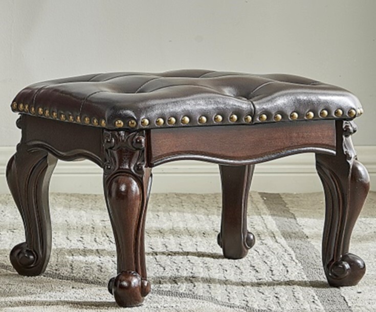 Vintage Style Foot Sofa Stool Leather Ottoman with Hand Carved Legs Gift for Her