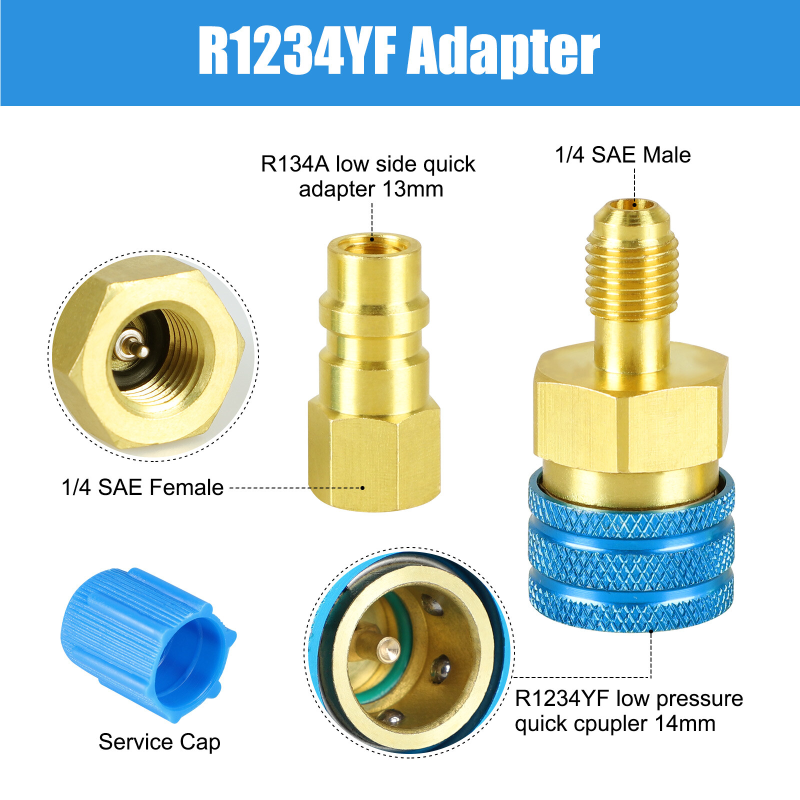 R1234YF to R134A Adapter Kit Quick Couplers High/Low Side Conversion for Car A/C