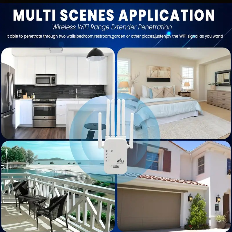 WiFi Extender 1200Mbps WiFi Booster Signal Amplifier w/ Dual Antennas & Ethernet