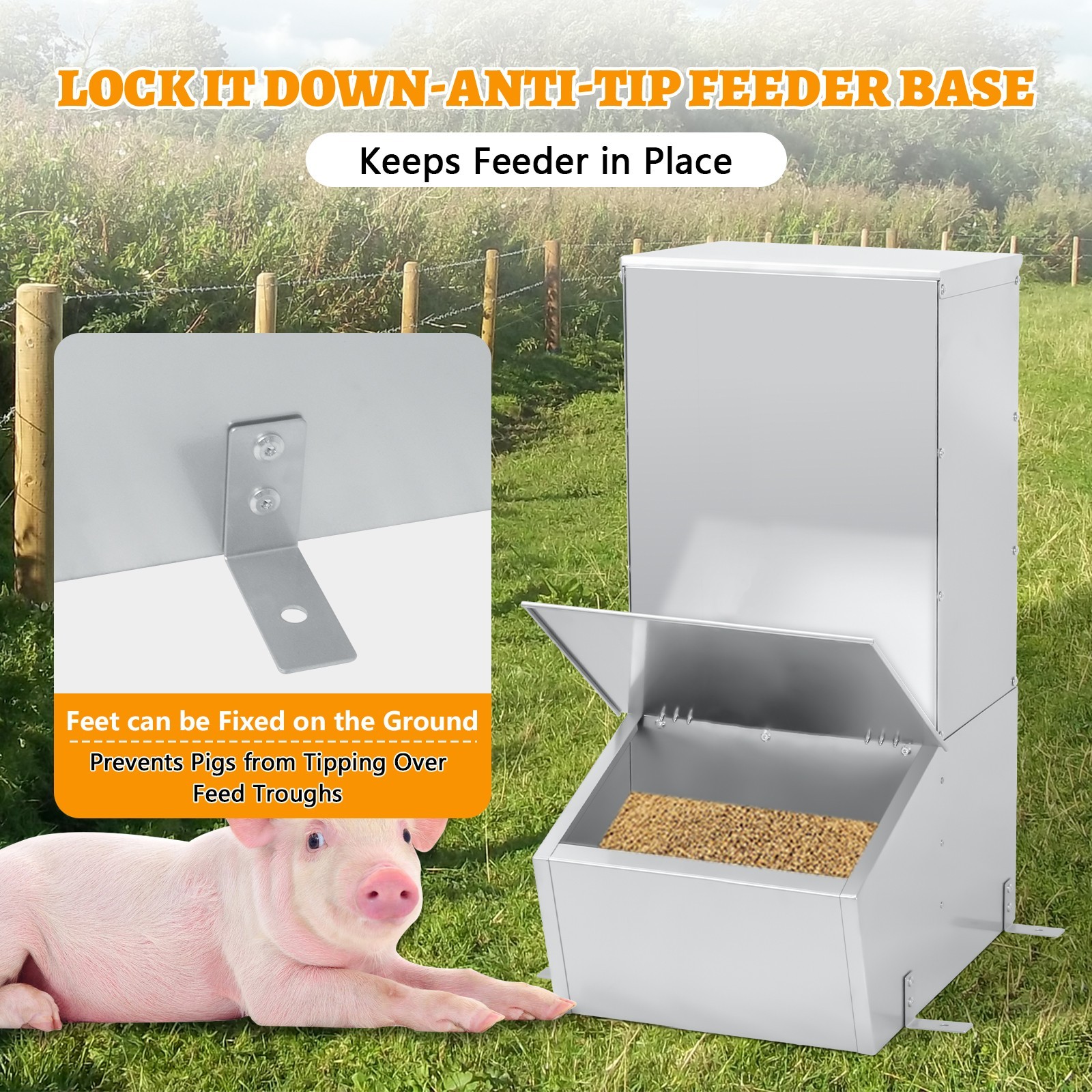 Hog Feeder,1.5 Bushel Single Door Automatic Pig Feeder,Pig Trough