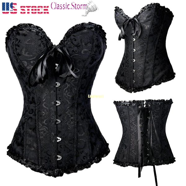 Women Plus Size Boned Brocade Overbust Corset Bustier Top Waist Training Cincher
