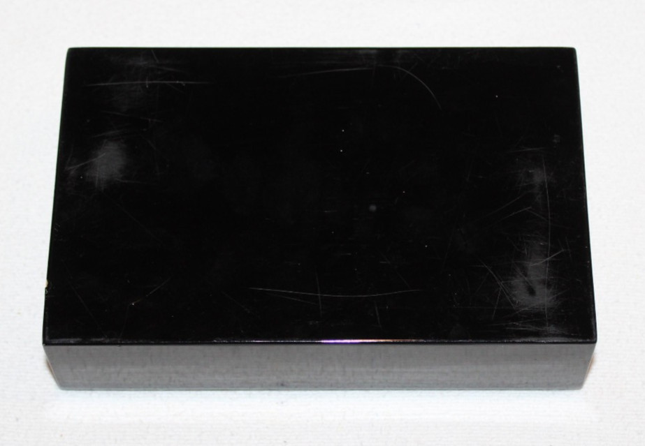 VTG black lacquer cigarette box w/ lid tortoise & the hare race MOP inlay RARE