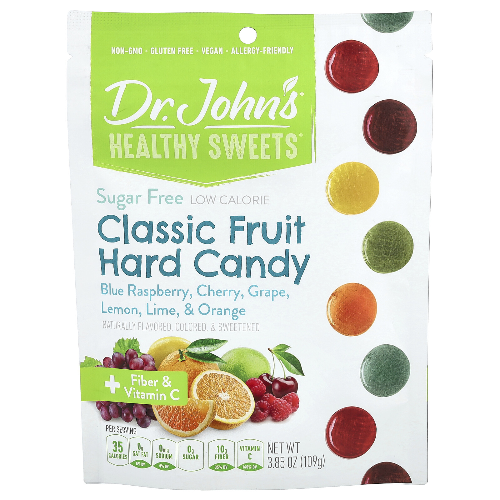 Classic Fruit Hard Candy, Blue Raspberry, Cherry, Grape, Lemon, Lime, & Orange,