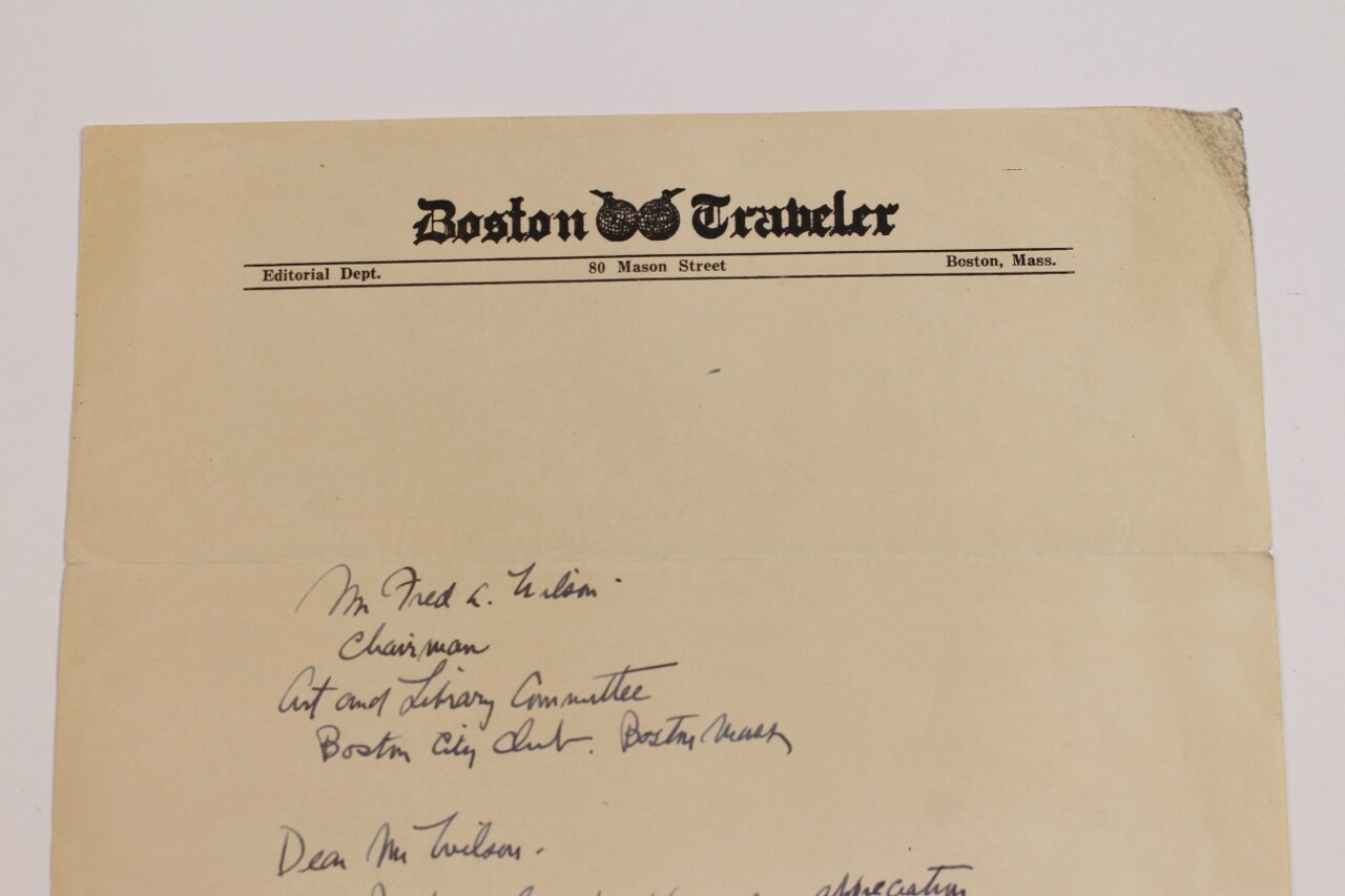 VTG Franklin P Collier Boston Traveler Cartoon Cartoonist Letter Signed Original