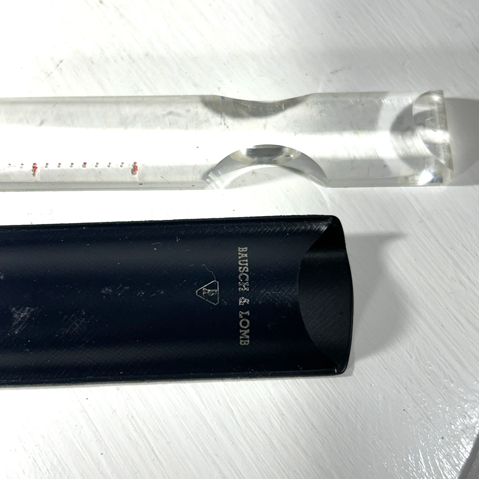 Vintage Bausch & Lomb Acrylic Magnifying Magnifier Measuring Ruler with Case 12”