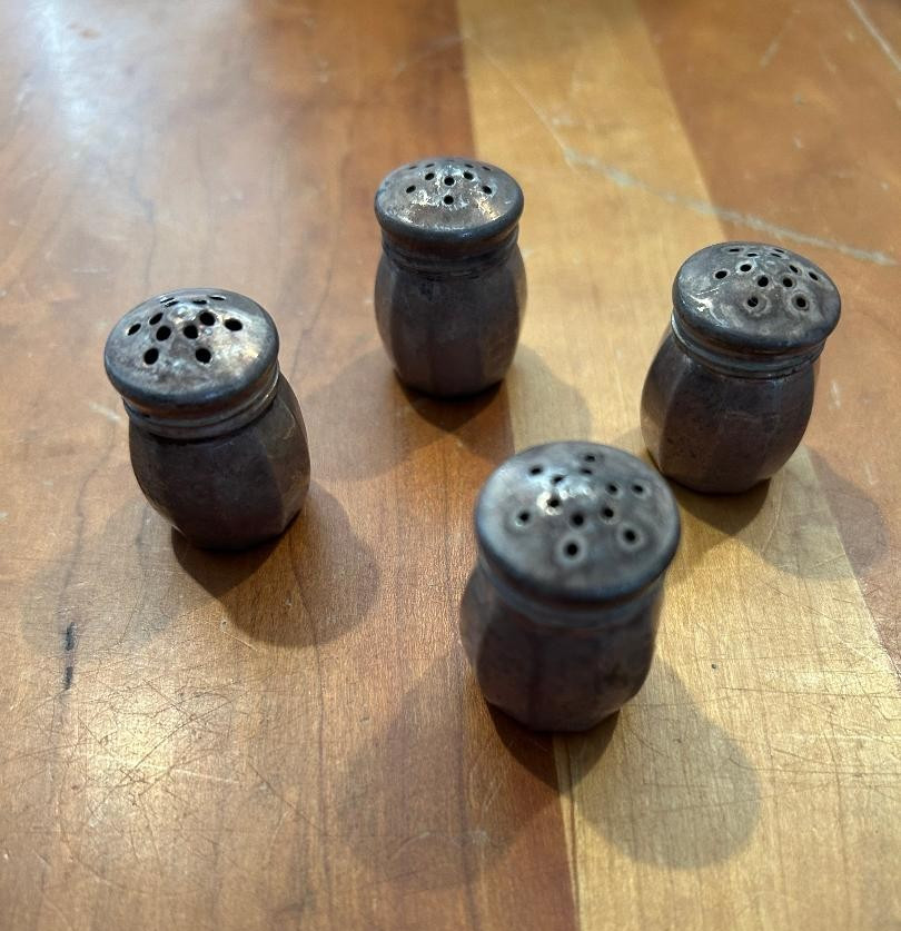 4 Sterling Silver Mini Salt & Pepper Shakers 3 marked USA 1 marked  EL-SIL-CO