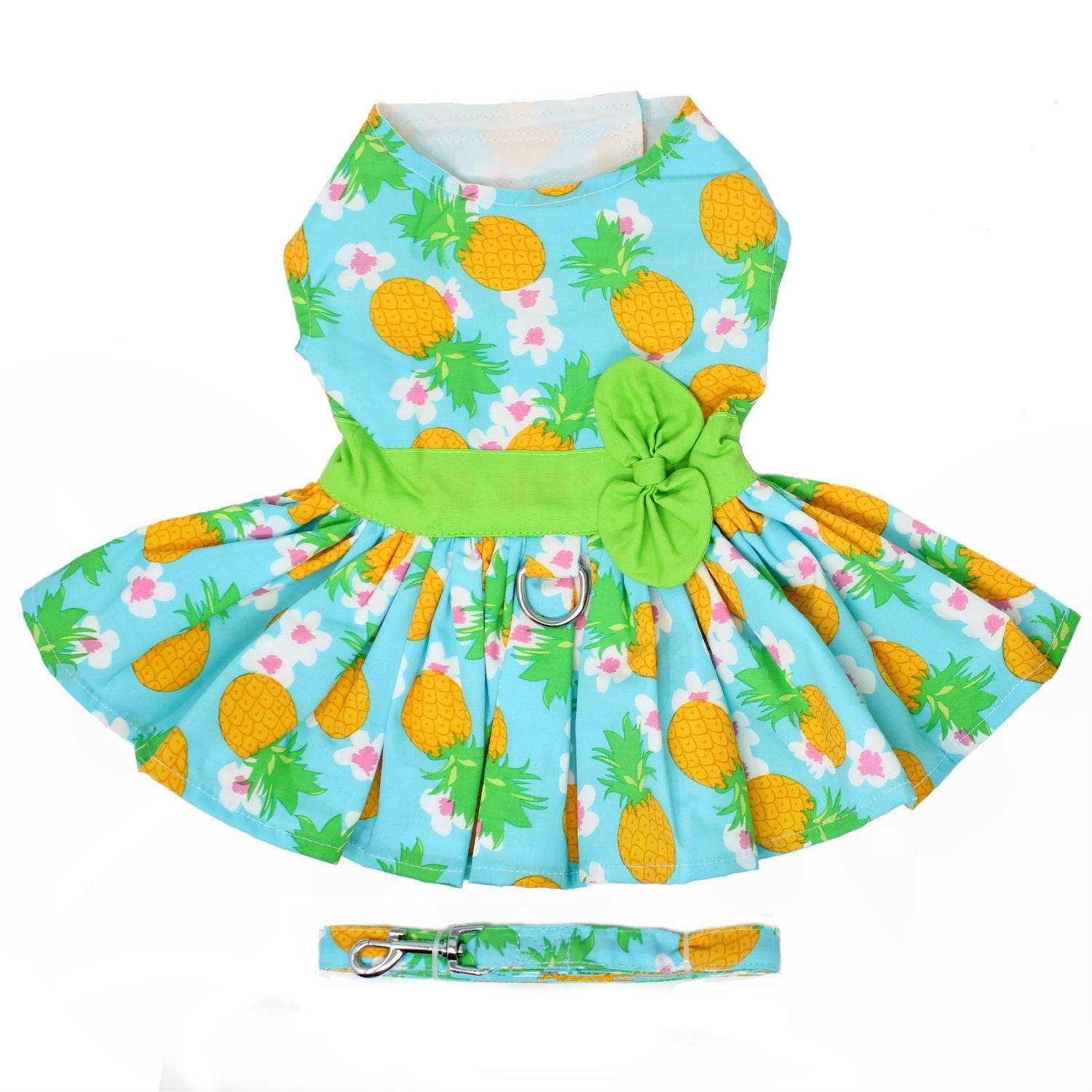 Doggie Design Pineapple Luau Dog Harness Dress with Matching Leash XS-S-M-L-XL