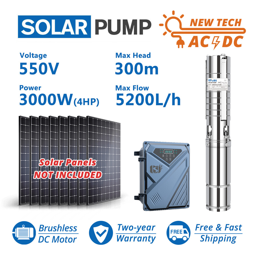 4" AC/DC Deep Bore Well Solar Water Pump 3KW 4HP Submersible 380V 300m Inverter