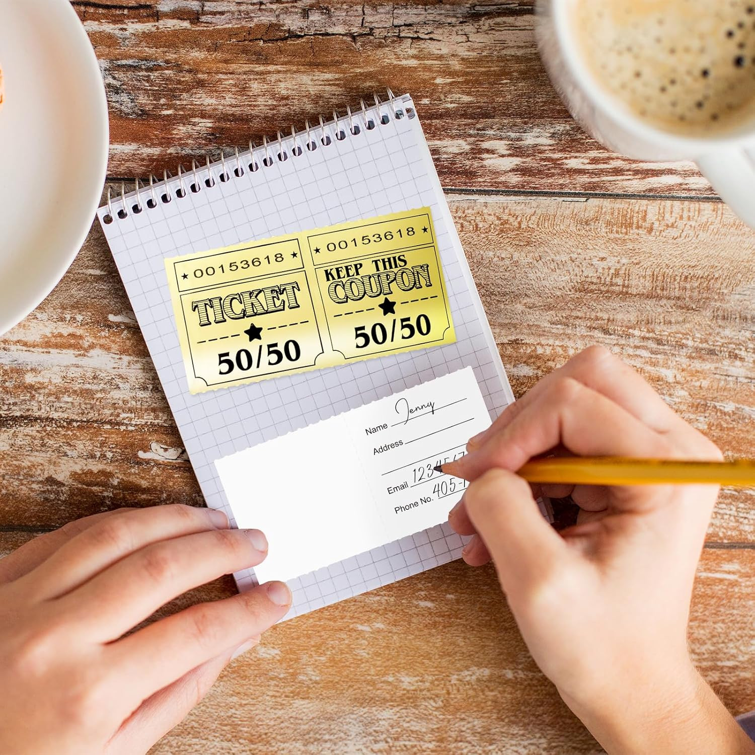 Large 50/50 Raffle Tickets Double Roll 300Pcs Gold Glitter Cards Tickets for Hap