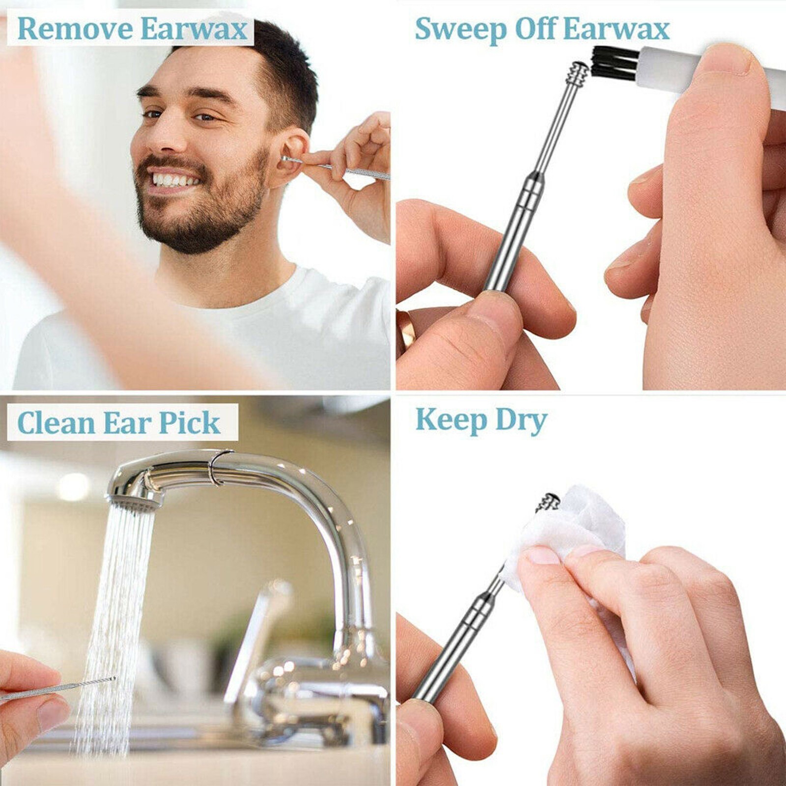 New 7PCS Innovative Spring Ear Wax Cleaner Tool Set Ear Pick Ear Wax Removal Kit