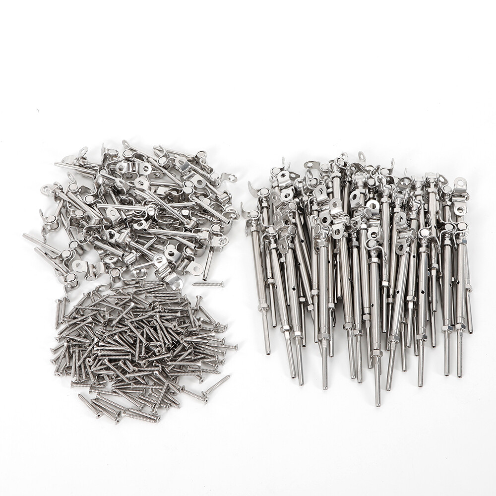 50 Pack T316 Stainless Steel Tensioner Set for 1/8" Cable Railing w/ Deck Toggle