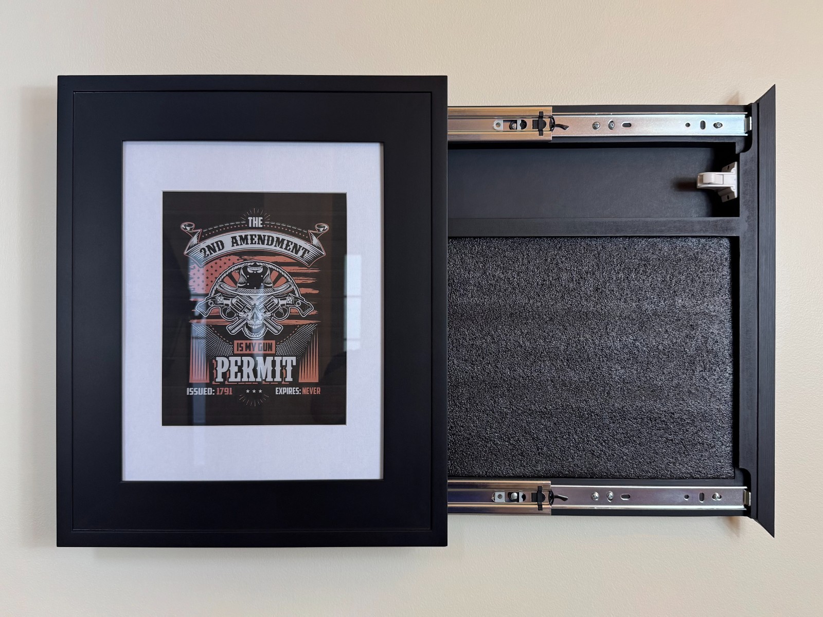 Gun Storage Picture Frame with Lock | Hidden Gun Concealment 19" x 16" / BLACK