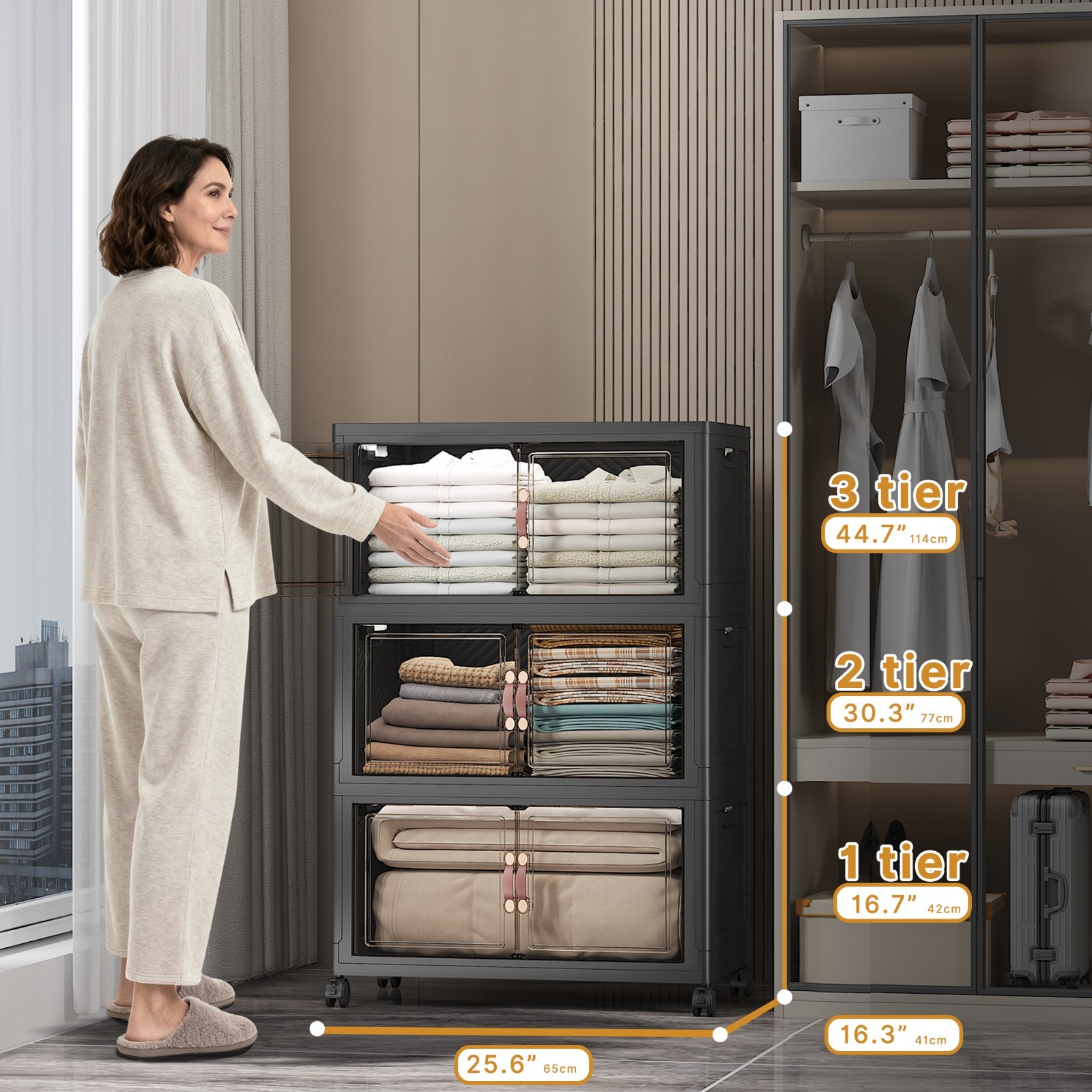 UAMFURI Extra Large Stackable Storage Bins with Lids & Wheels & Door Containers