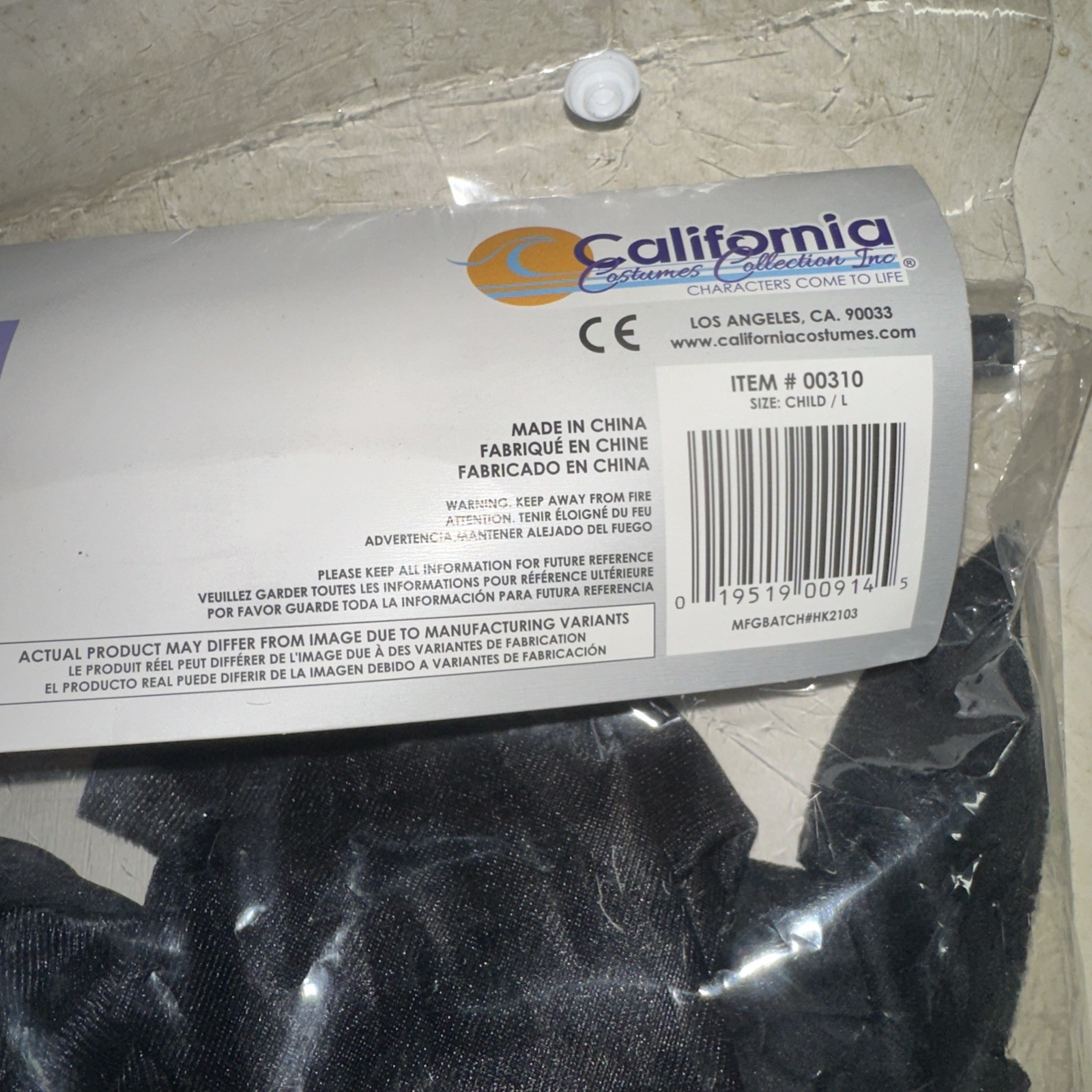 Grim Reaper Children Halloween Costume Large 10-12 Black California Left Glove