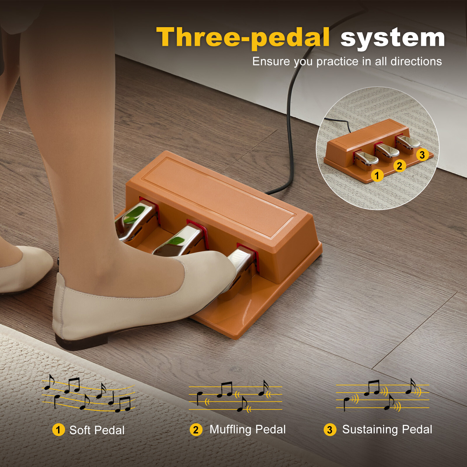 MUSTAR 88-Key Semi-Weighted Digital Piano with USB MIDI, Brown