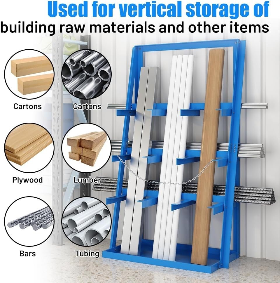 3000LBS Vertical Bar Rack 39" x 24" x 84" Lumber/Pipe Storage with Safety Chain