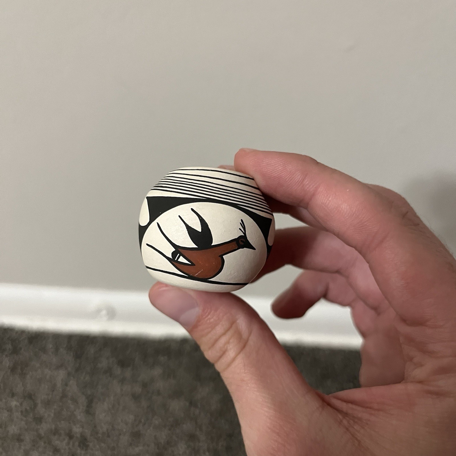 Laguna New Mexico Small Native American Pottery Signed V Pino 2”x 1.5” Vase Bird