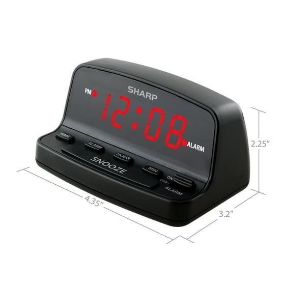 SHARP DIGITAL ALARM CLOCK Loud Alarm Snooze Keyboard Controls LED Display Black