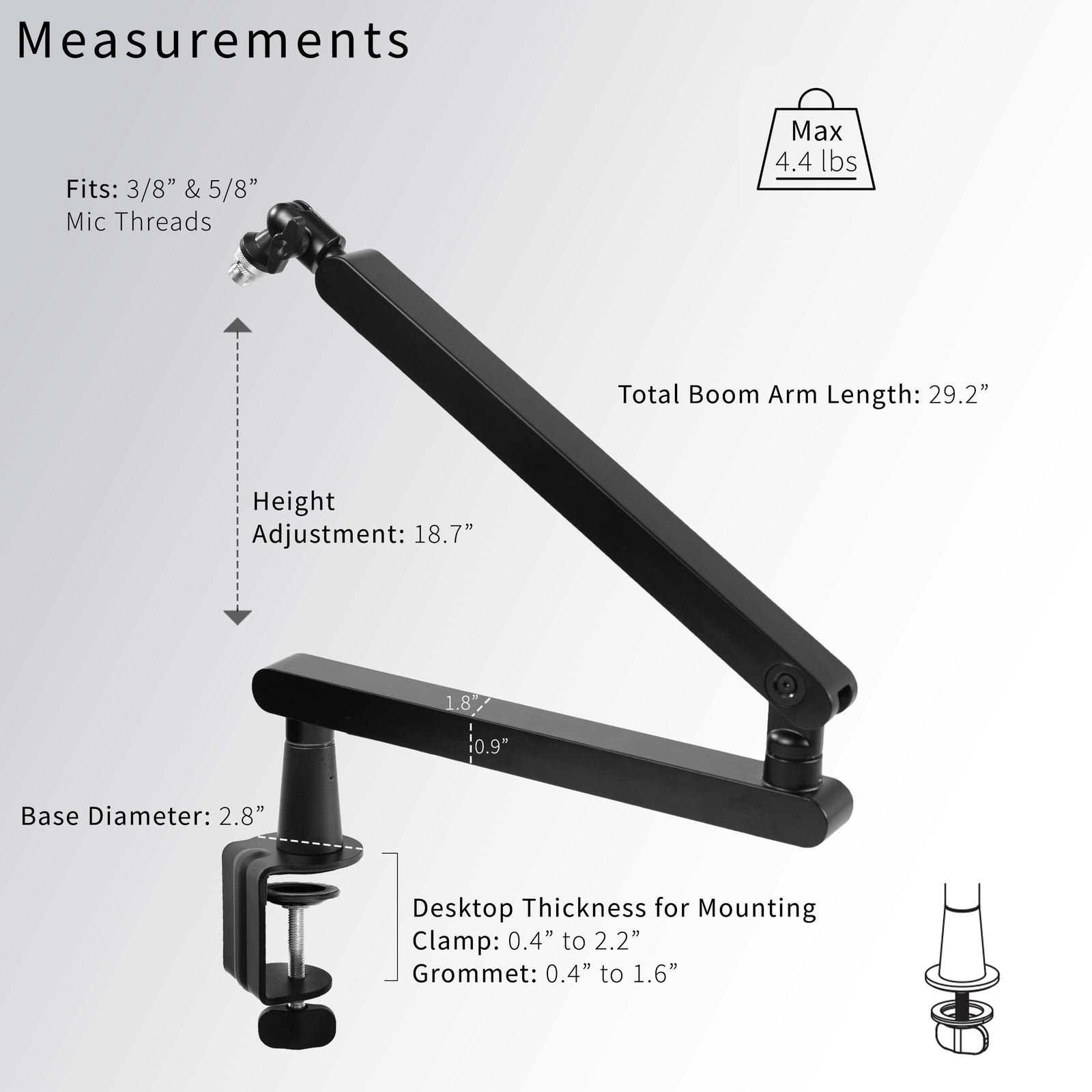 VIVO Clamp-on Low Profile Height Adjustable Heavy Duty Microphone Desk Mount