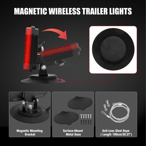 2X Wireless Trailer Lights Magnetic LED Tow Light Turn Signal Brake Reverse Stop