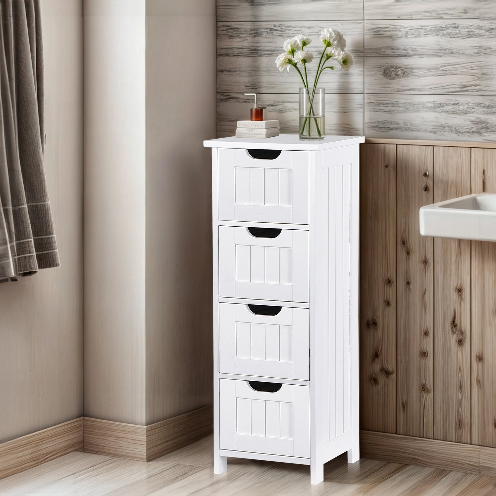 4 Colors Freestanding Small Bathroom Cabinet Side Storage Organizer w/4 Drawers
