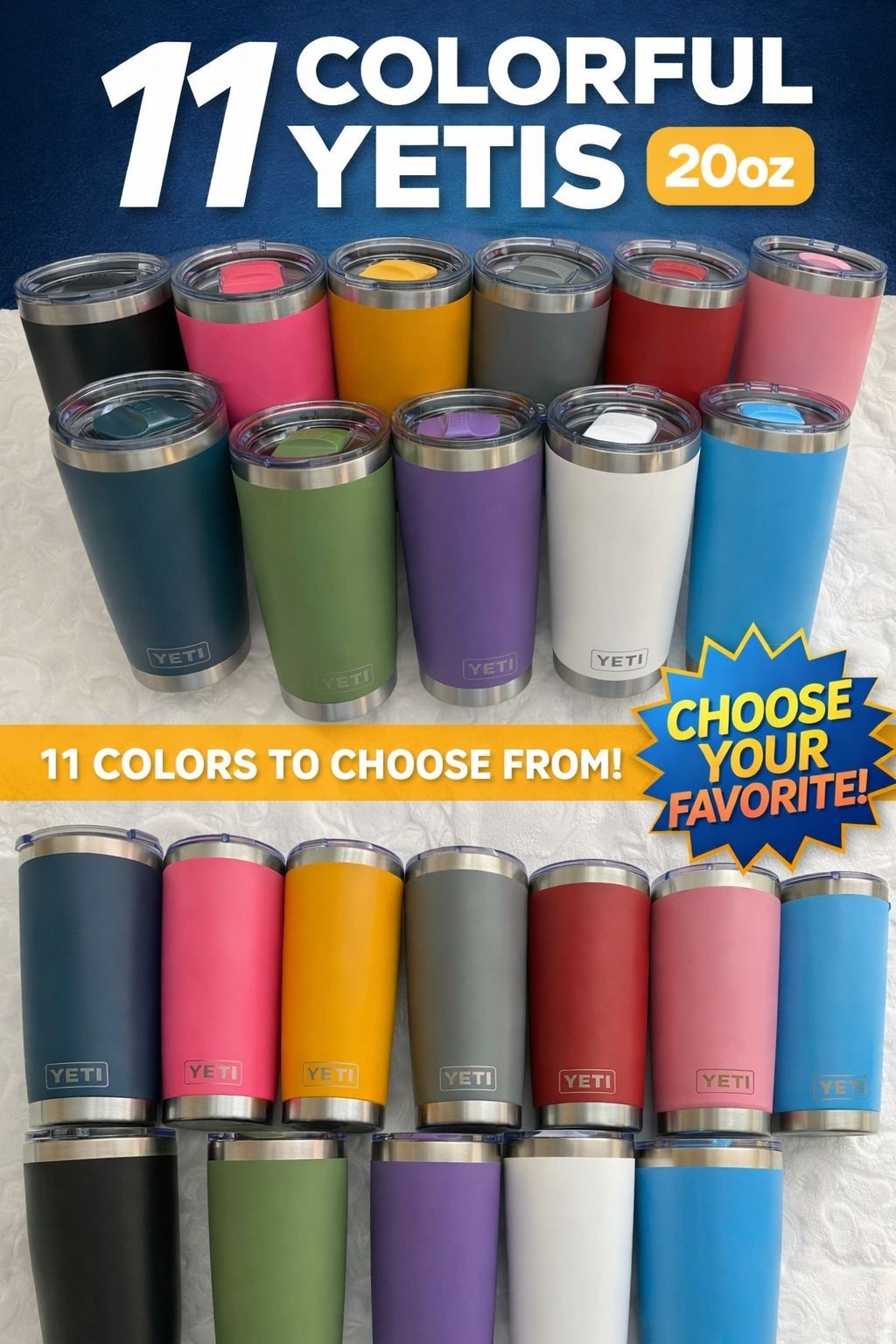 NEW YETI Tumbler , Plastic Slider Lid Cup Mug- 20oz, Variety of Colors