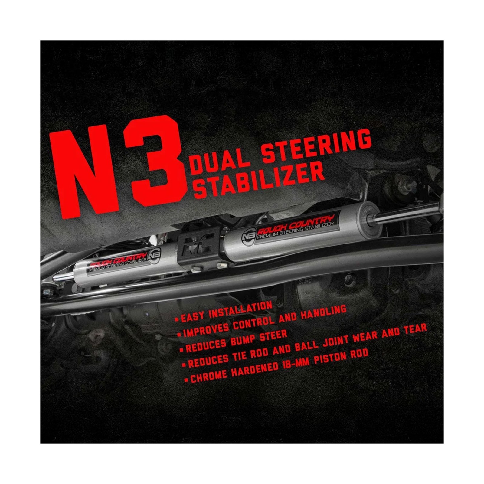 Rough Country N3 Dual Steering Stabilizer for 07-18 Jeep Wrangler JK - 8734930