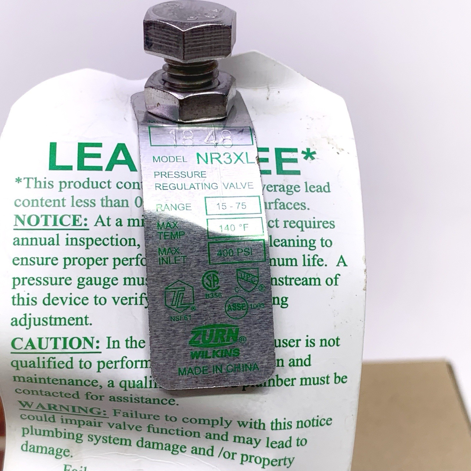 Zurn Wilkins NR3XL 1" Pressure Reducing Valve PRV Single Union 1-NR3XL Brand NEW