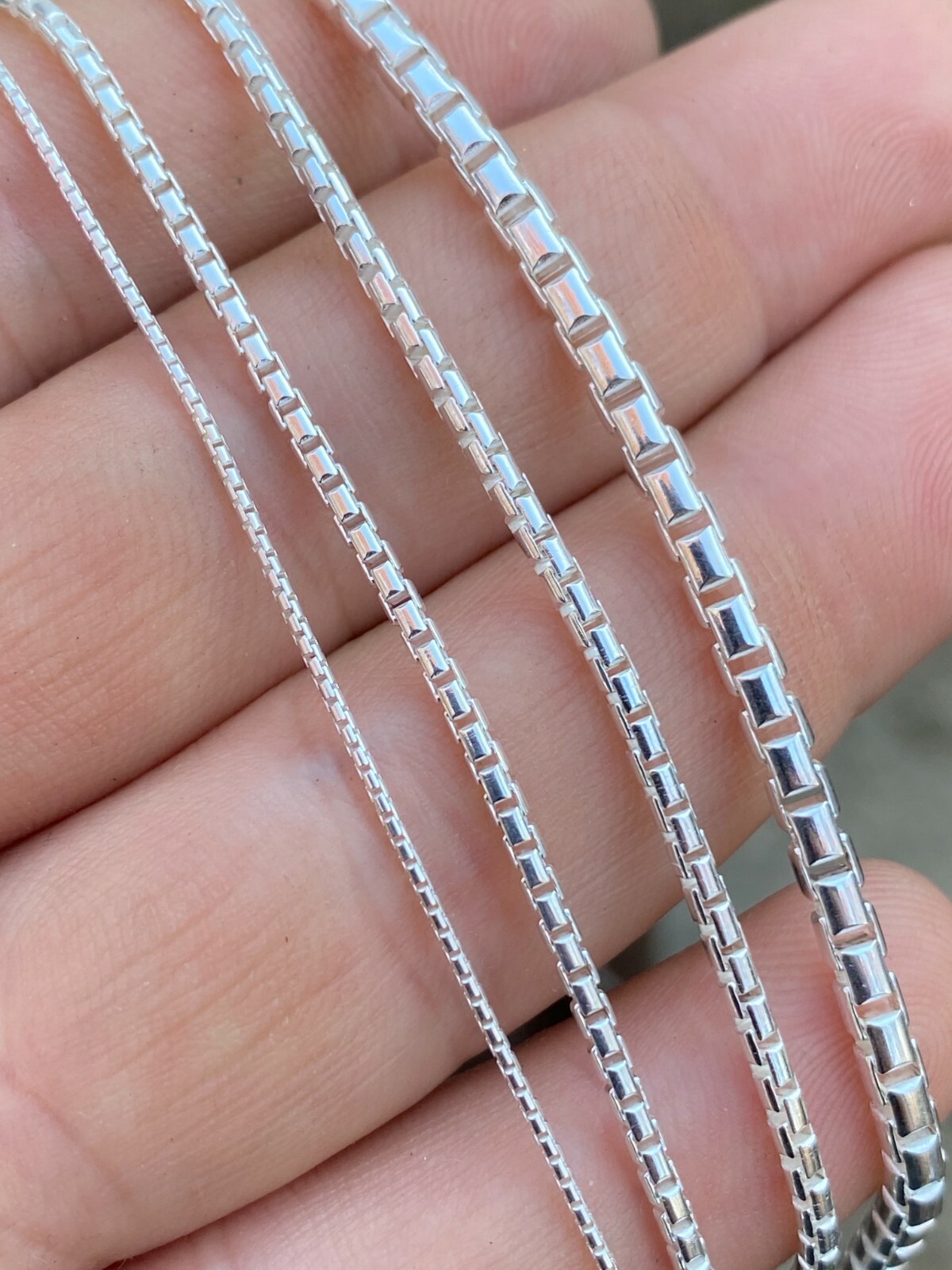 Real Solid 925 Sterling Silver Rounded Box Chain 1-3mm Necklace Men Ladies Snake