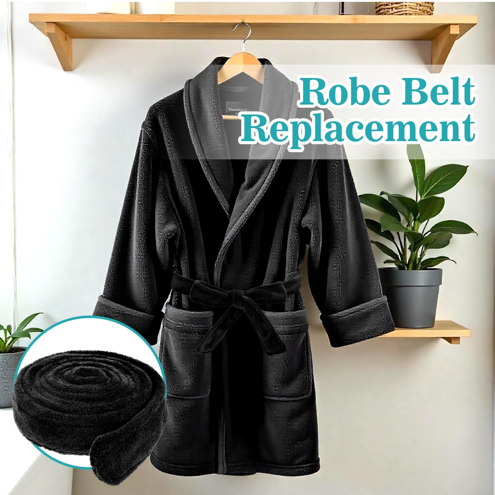 Soft Flannel Bathrobe Replacement Belt Unisex Adjustable Robe Tie Black 67"