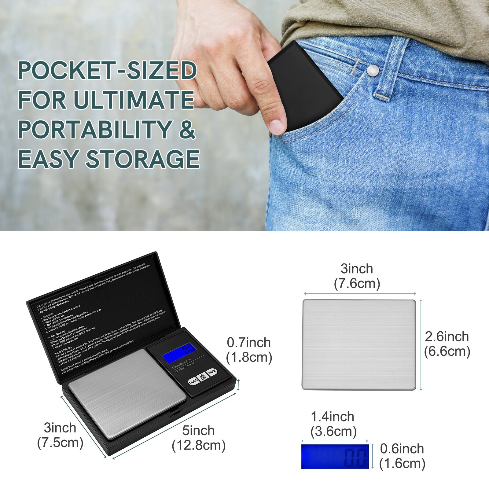 1000g x 0.1g Digital Pocket Scale, High Precision Jewelry Scale for Gold Silver