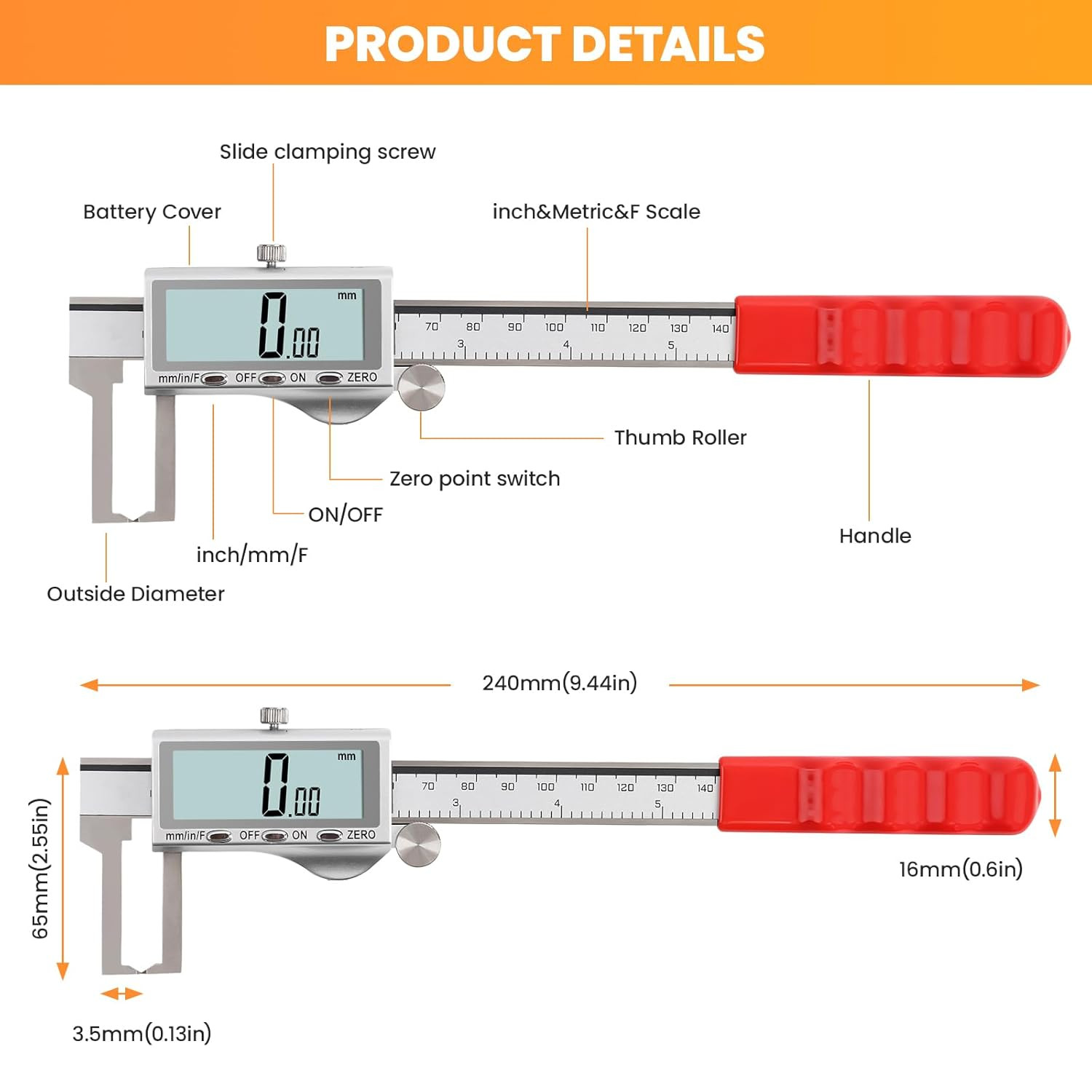 HARDELL Digital Caliper, Disc Brake Rotor Micrometer- F/MM/in, Brake Measuring T