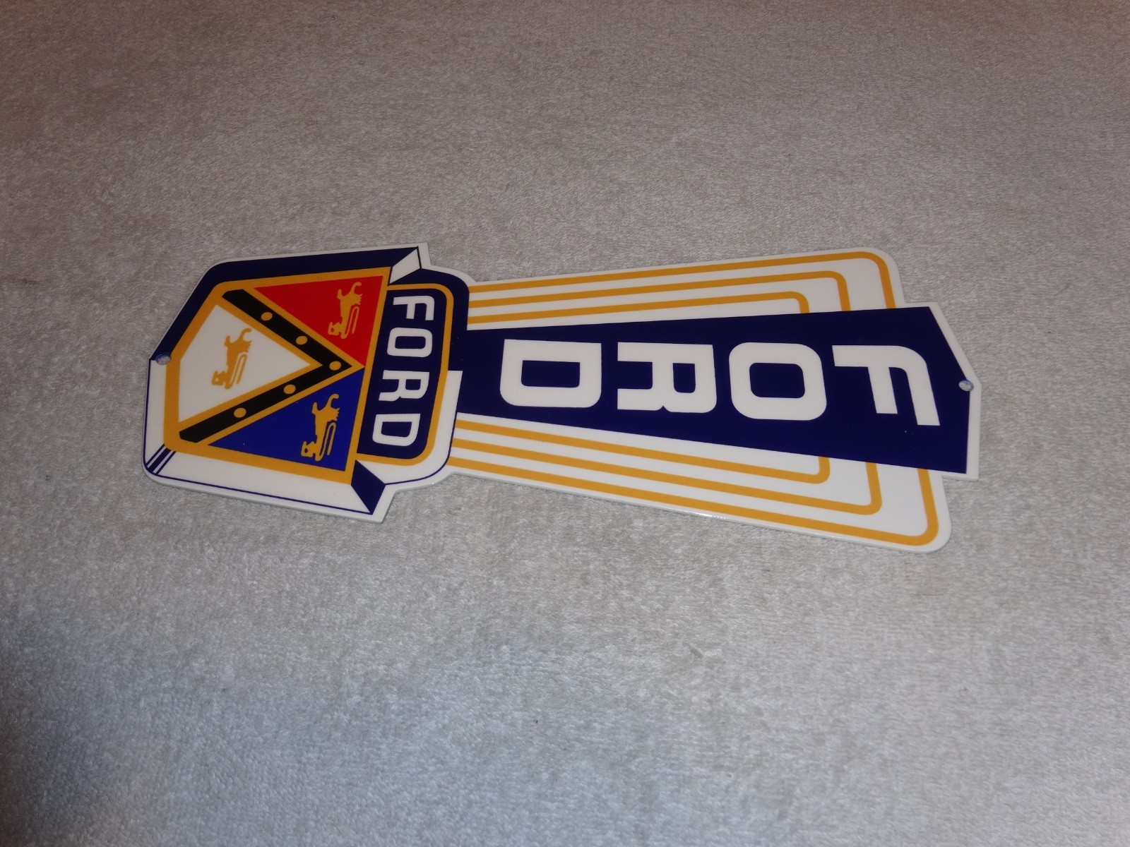 VINTAGE FORD JUBILEE DIECUT CAR & TRUCK DEALER 13" BAKED METAL GASOLINE OIL SIGN