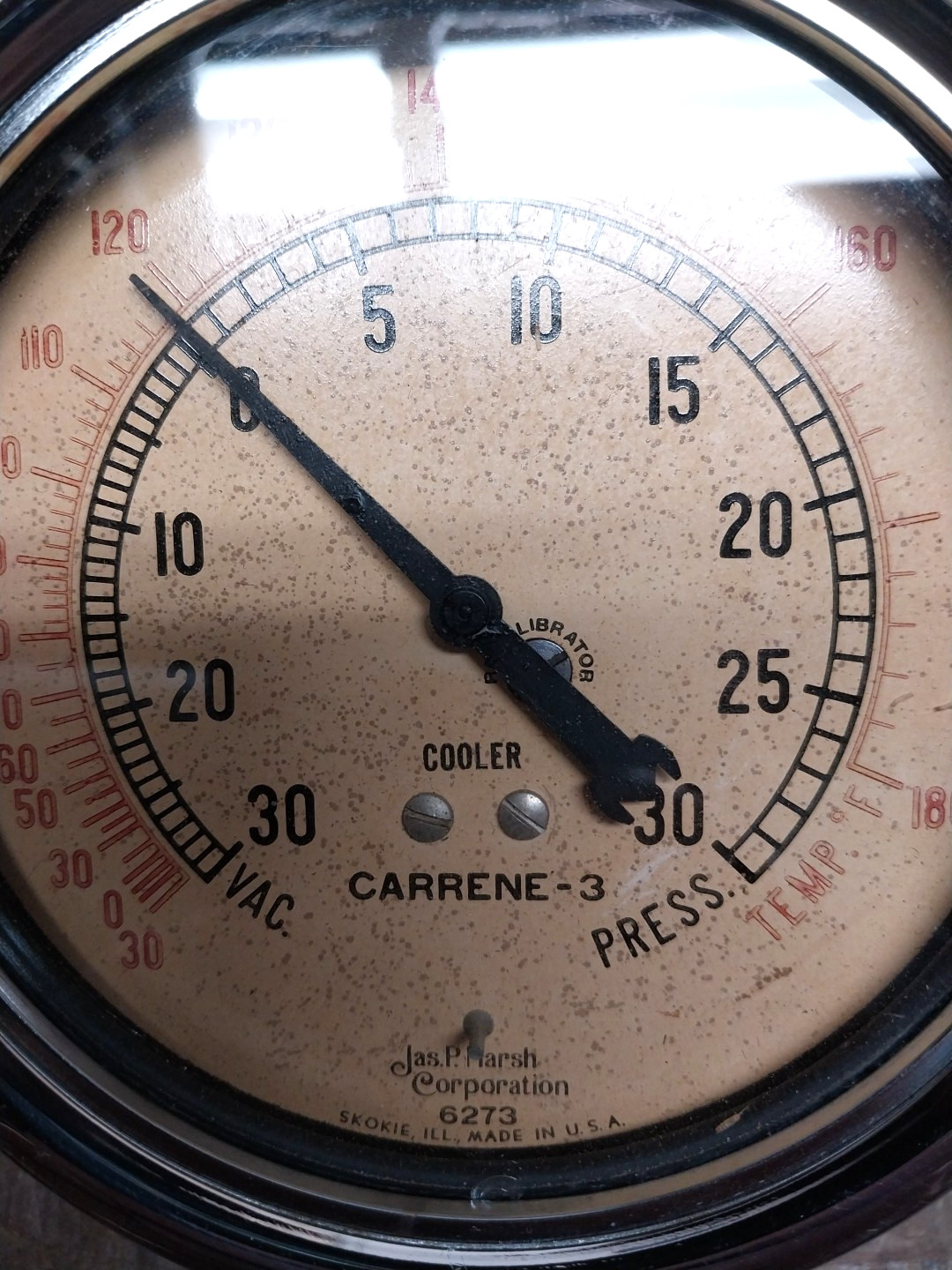 Vintage Jas. P. Marsh & Co Vac Pressure Temperature Gauge 6273 Carrene-3
