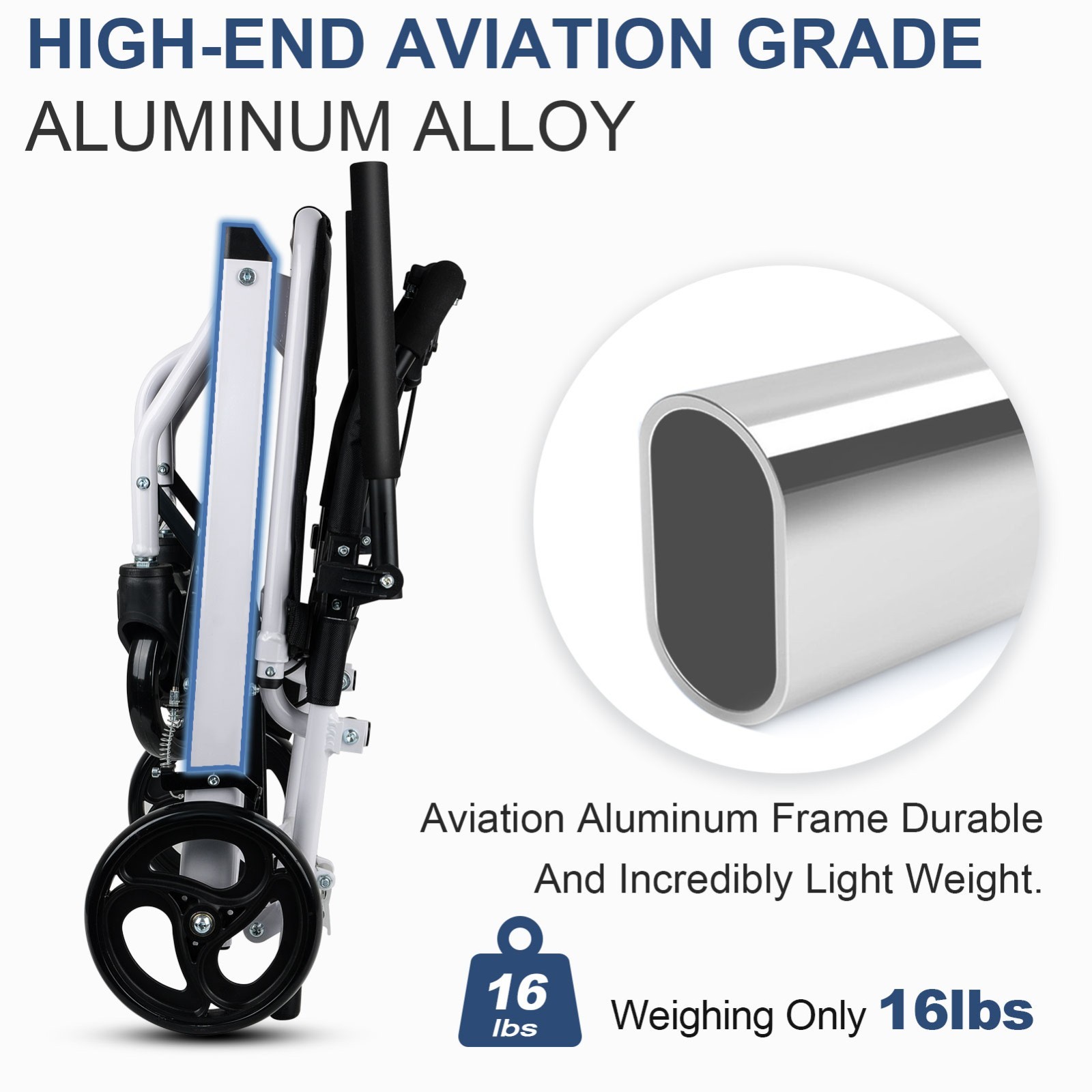 Only 16 lbs Ultra-Lightweight Foldable Transport Wheelchair, Dual handbrakes