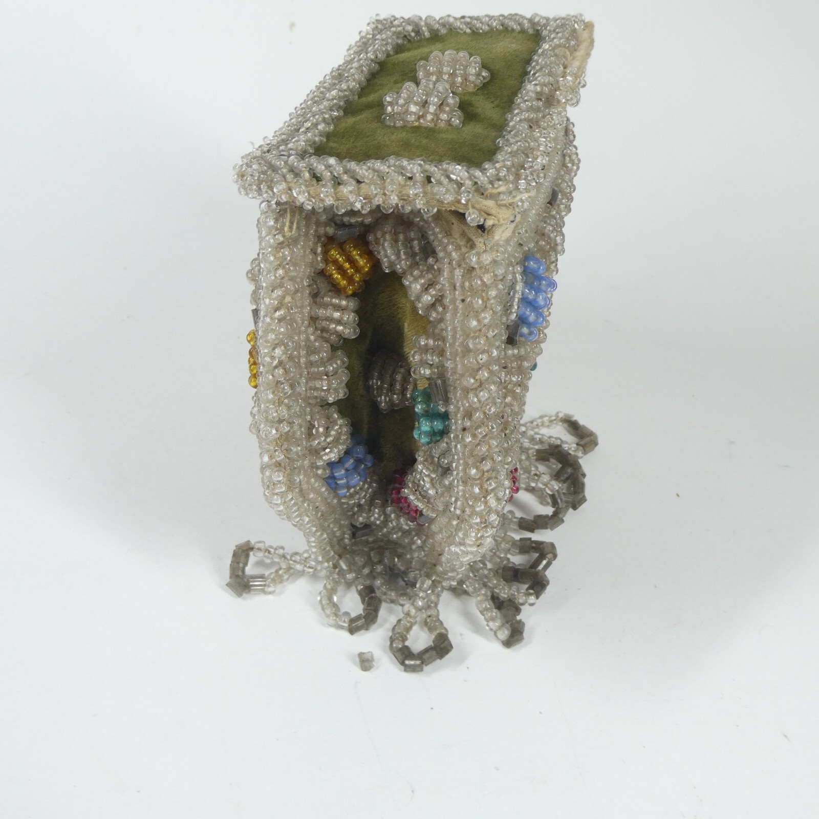 Beaded Purse Antique Iroquois? Fringed Beadwork Bag Whimsy AS IS