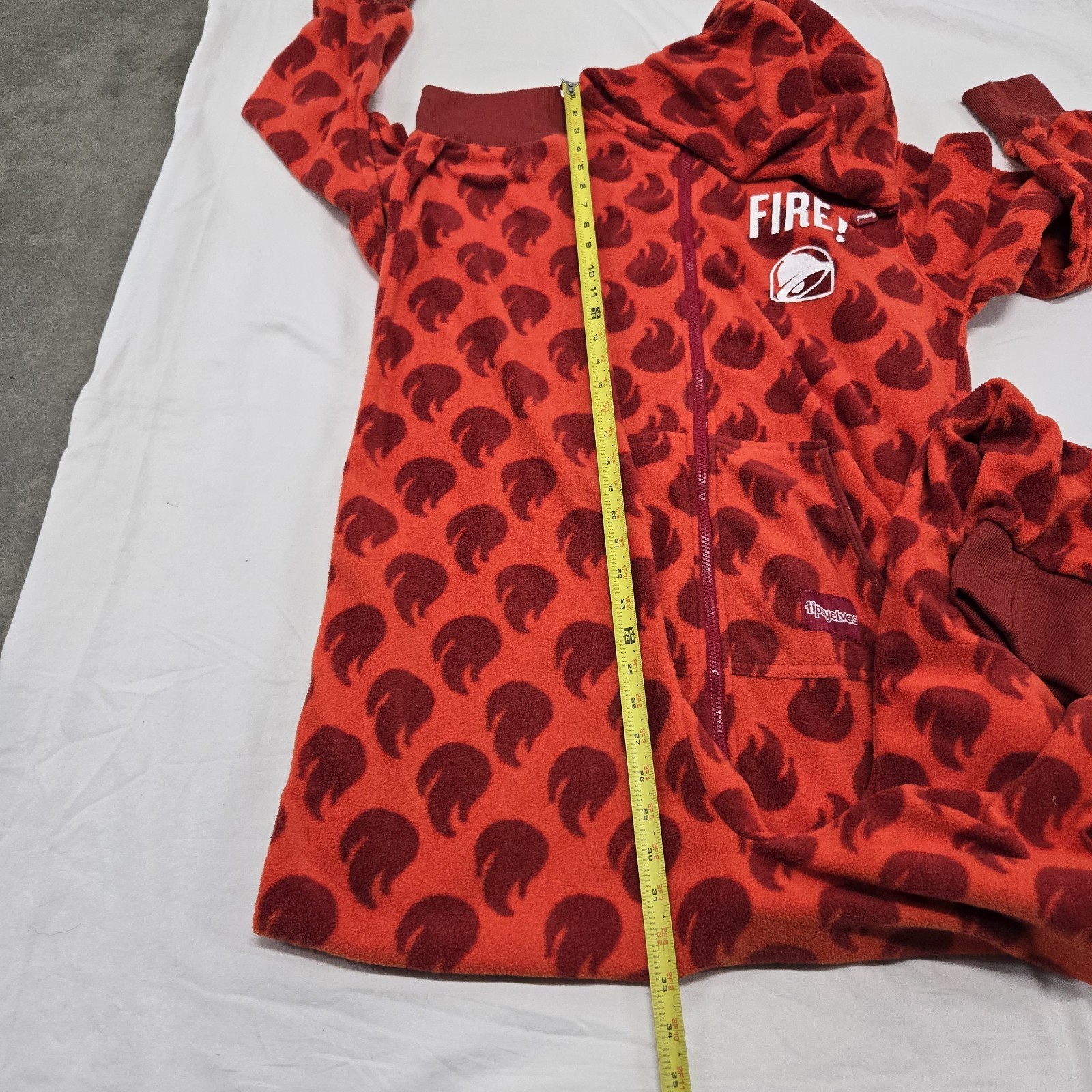 EUC Adults LARGE Taco Bell Fire Hot Sauce x Tipsy Elves Jumpsuit Pajamas One Pc.