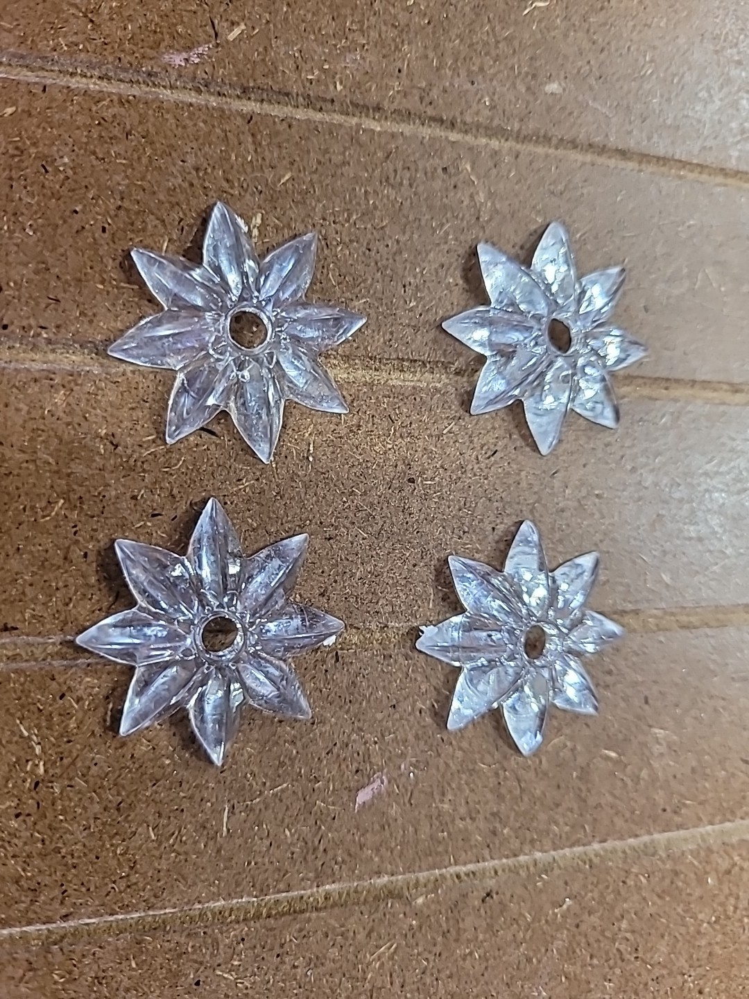 4 VINTAGE CLEAR MIRROR STAR ROSETTES , 1” diameter.
