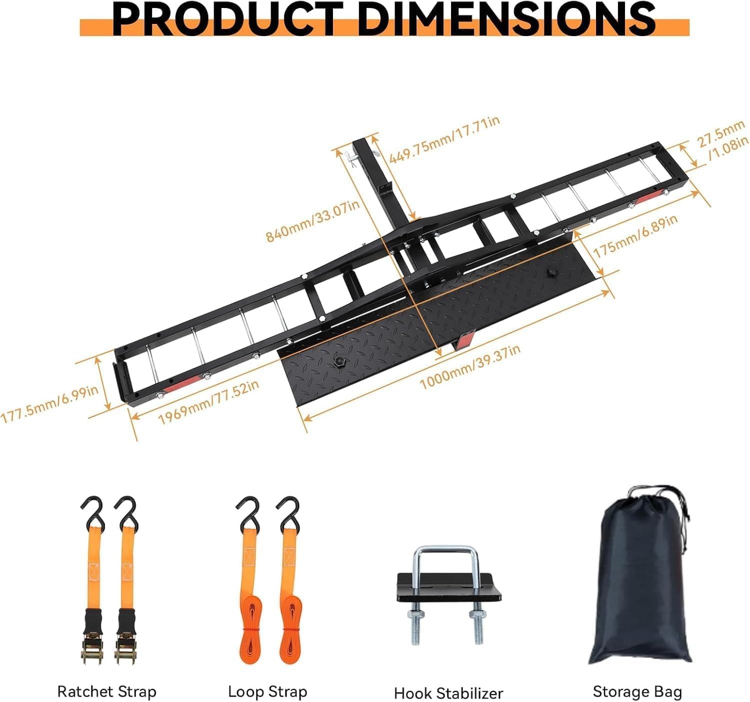 600lbs Heavy-Duty Motorcycle Hitch Carrier Fits 2" Receiver for Truck,Dirt Bikes