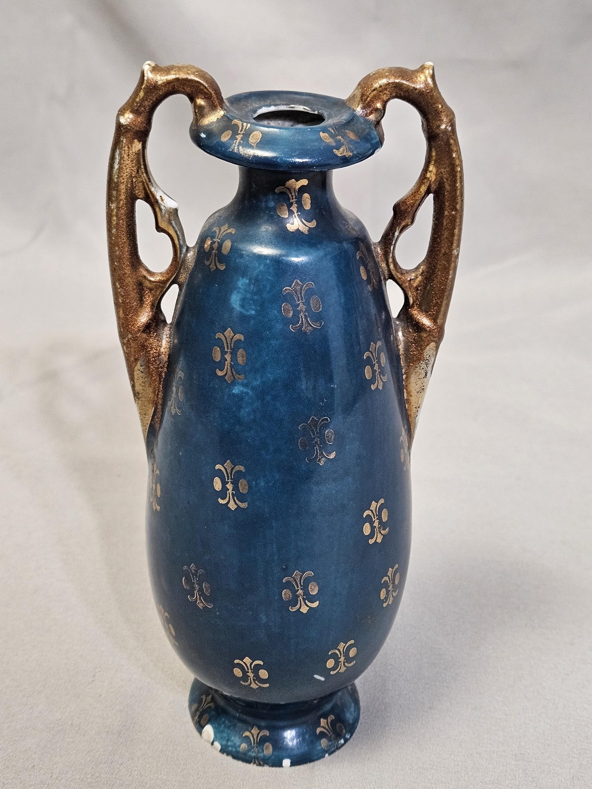 Vintage Victoria Austria Porcelain Vase Romantic Couple Blue Gold Art Nouveau