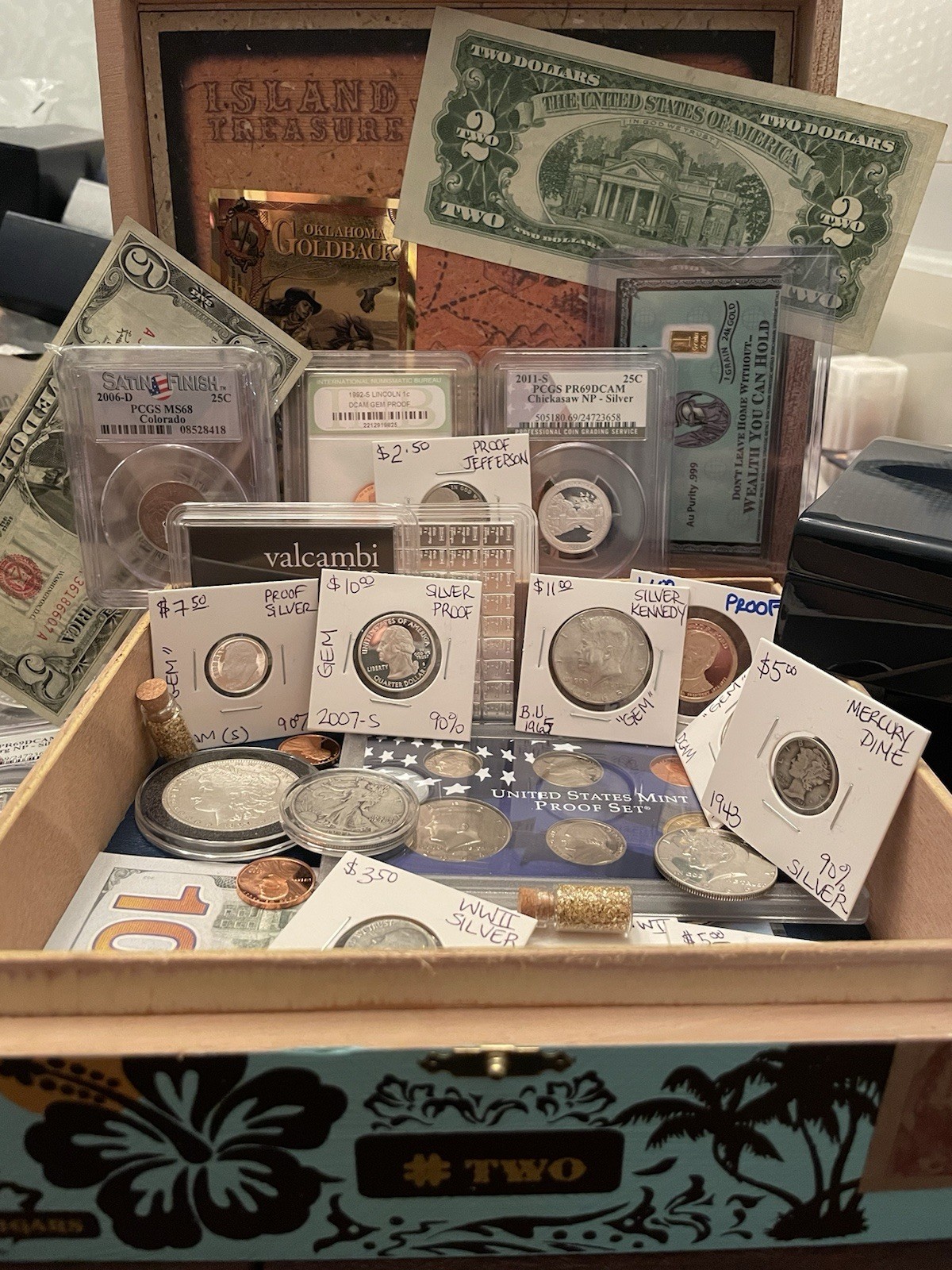 🔥ESTATE SALE Silver Coin & Currency Lot - Silver Gold & CU In Premium Cigar Box