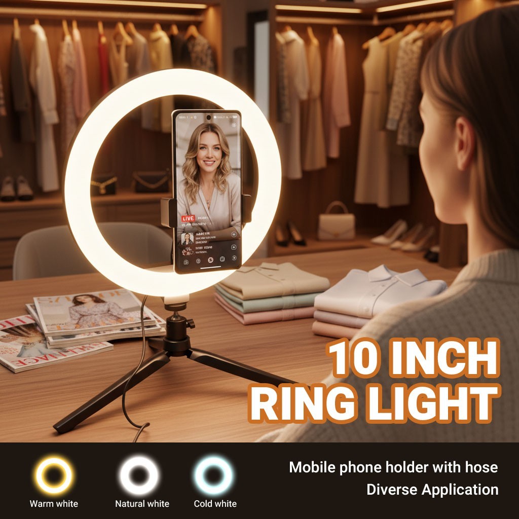 10-inch Ring Light  LED Fill Light with Three Color temperatures for  Live Video