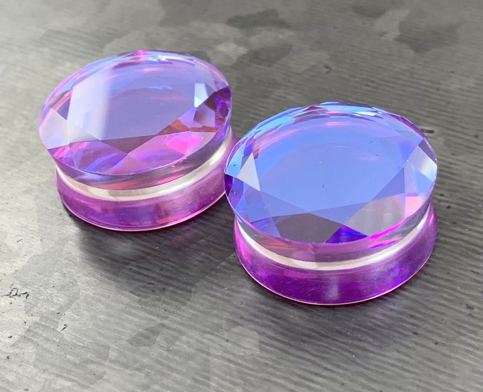 PAIR Faceted Mermaid Iridescent Glass Double Flare Plugs Gauges Body Jewelry
