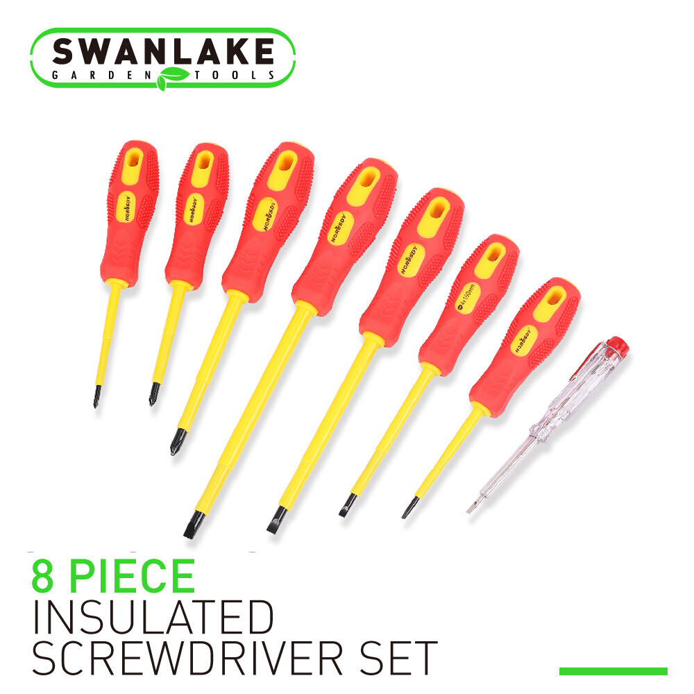 8pc Electrician's Insulated Magnetic Electrical Hand Screwdriver Tool Set & Case