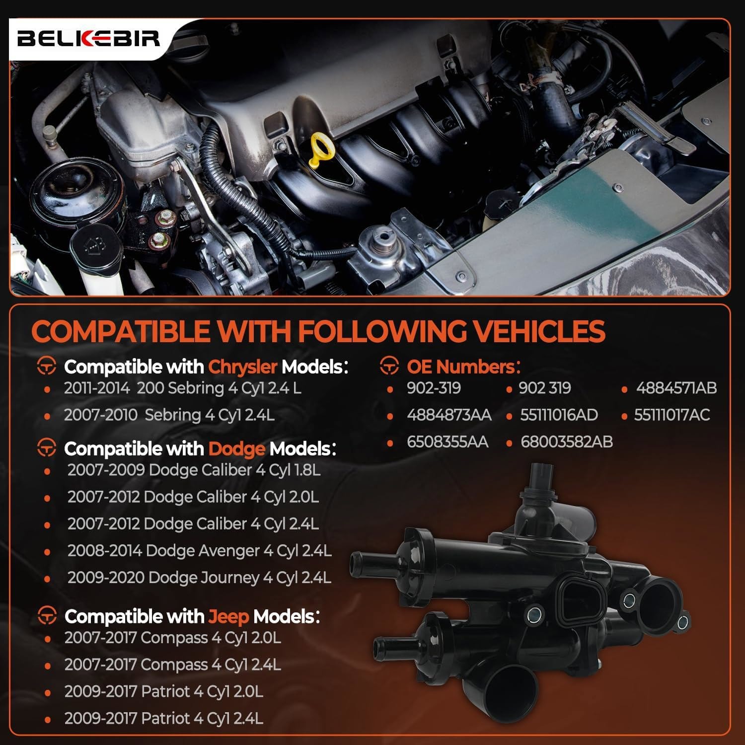 Engine Coolant Thermostat Housing Assembly for Dodge Chrysler 200 Jeep 2.0/2.4L