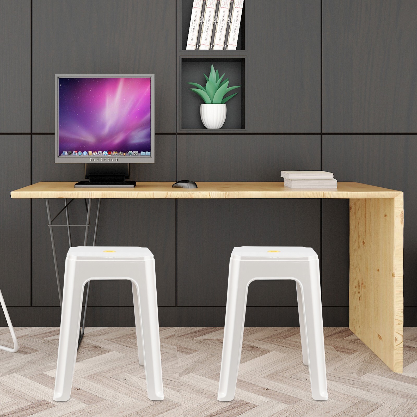 6/12-Pack 18.7 Inch Height Home Plastic Seat Stool Square Stackable Chair, White